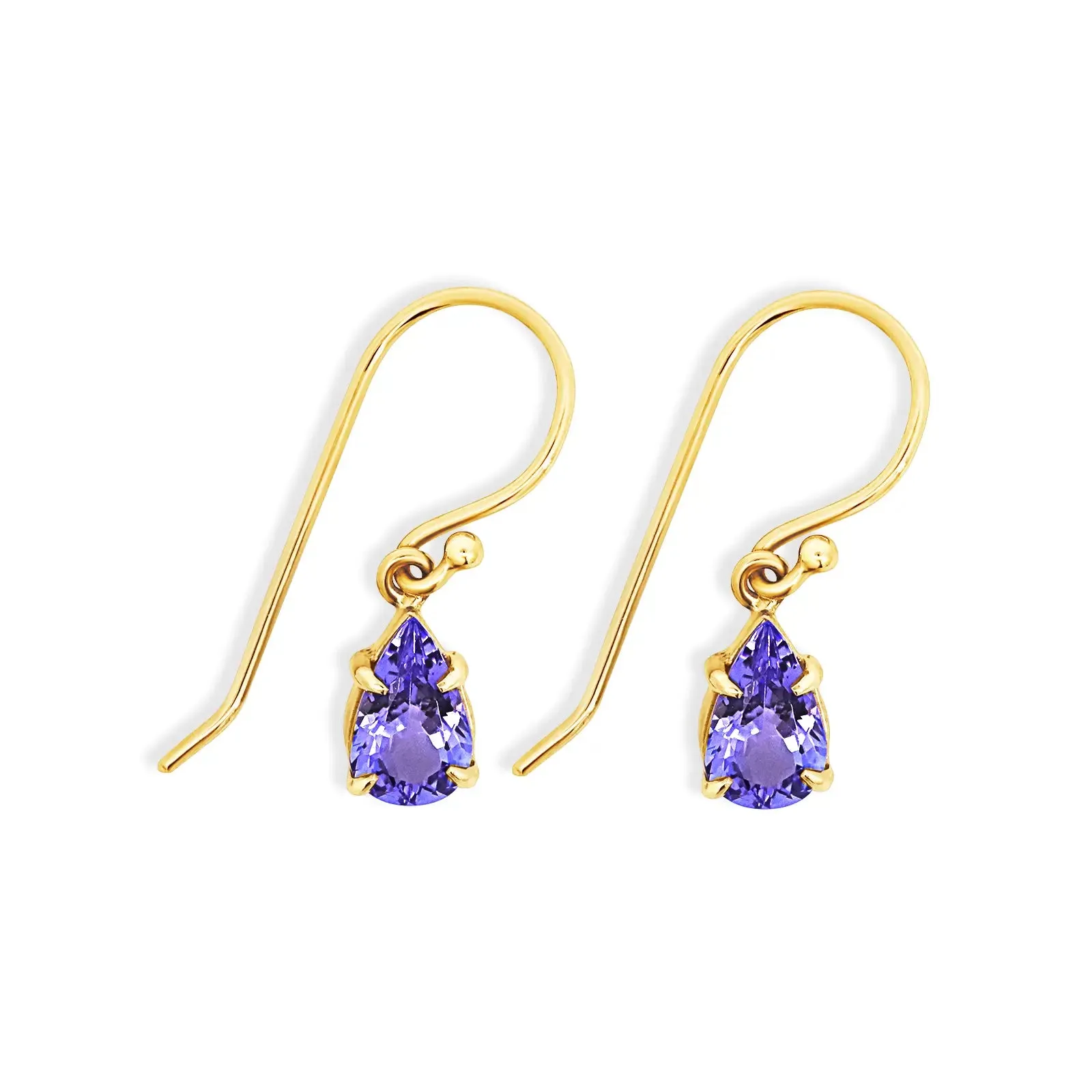 9ct Yellow Gold Pear Shaped Tanzanite Drop Earrings