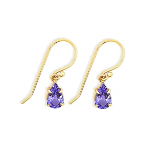 9ct Yellow Gold Pear Shaped Tanzanite Drop Earrings