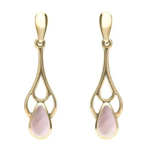 9ct Yellow Gold Pink Mother of Pearl Pear Spoon Earrings