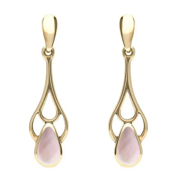 9ct Yellow Gold Pink Mother of Pearl Pear Spoon Earrings