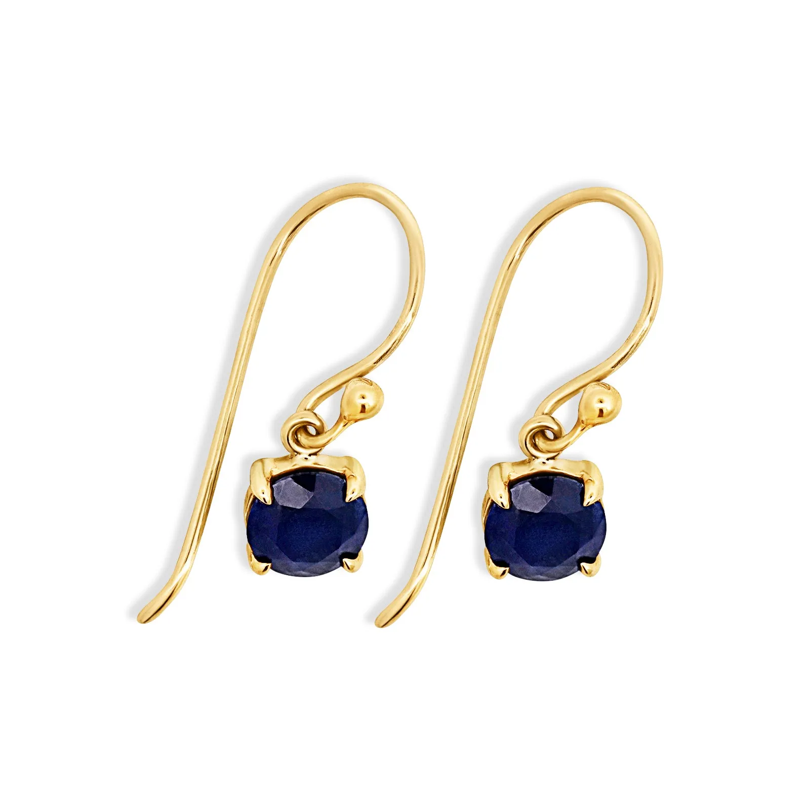 9ct Yellow Gold Round Sapphire Drop Earrings