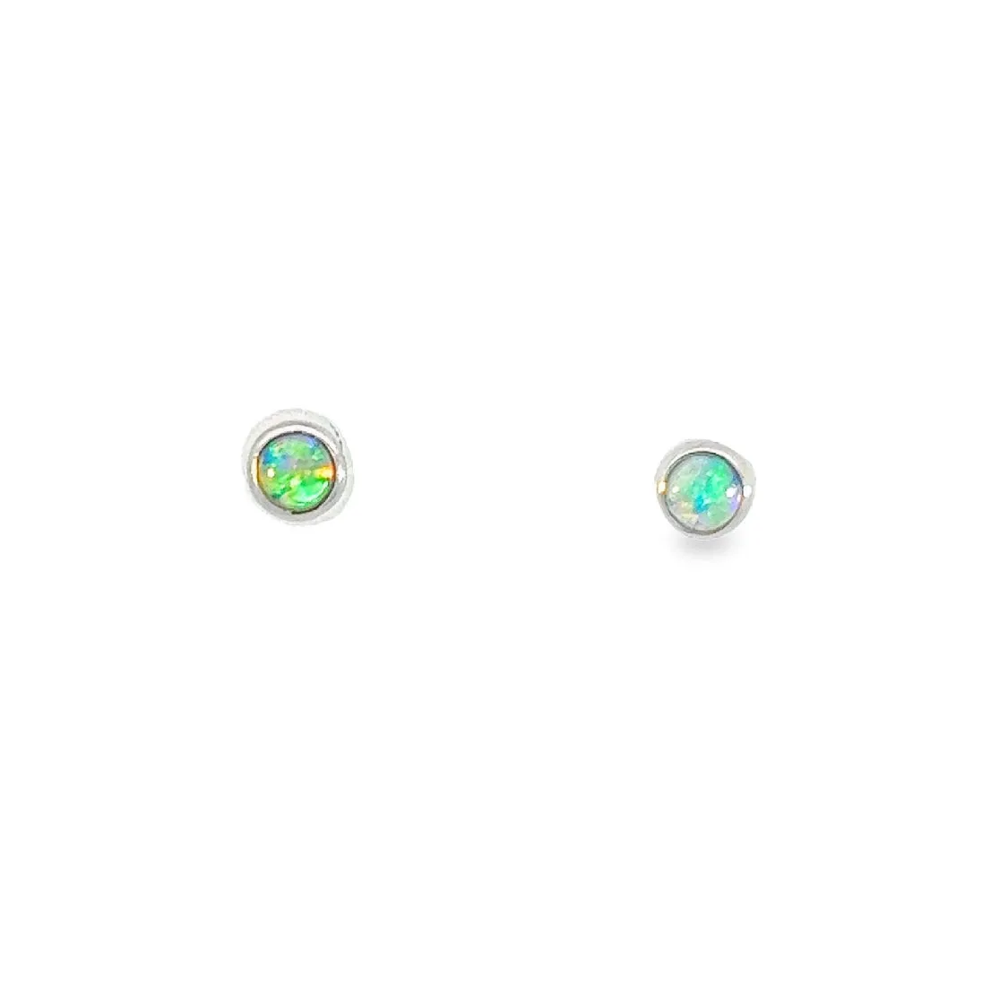 9KT White Gold Crystal Opal Stud Earrings, 3mm, Handmade Dainty Gift for Her, Opal Birthstone Jewelry