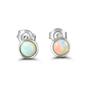 9KT White Gold Crystal Opal Stud Earrings, 3mm, Handmade Dainty Gift for Her, Opal Birthstone Jewelry
