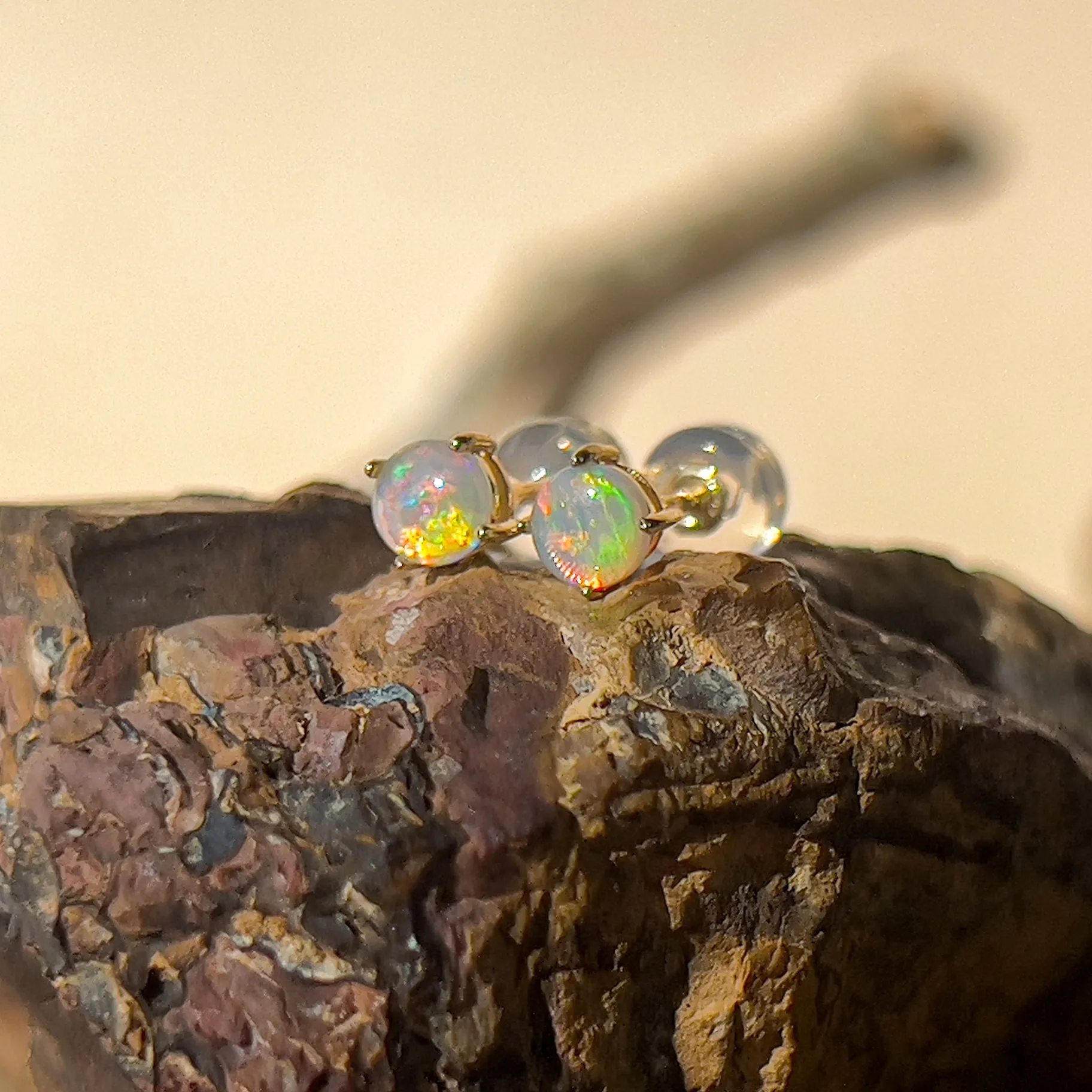 9KT Yellow Gold Crystal Opal Stud Earrings, 4mm, Dainty Handmade Gift for Her, Birthstone Jewelry