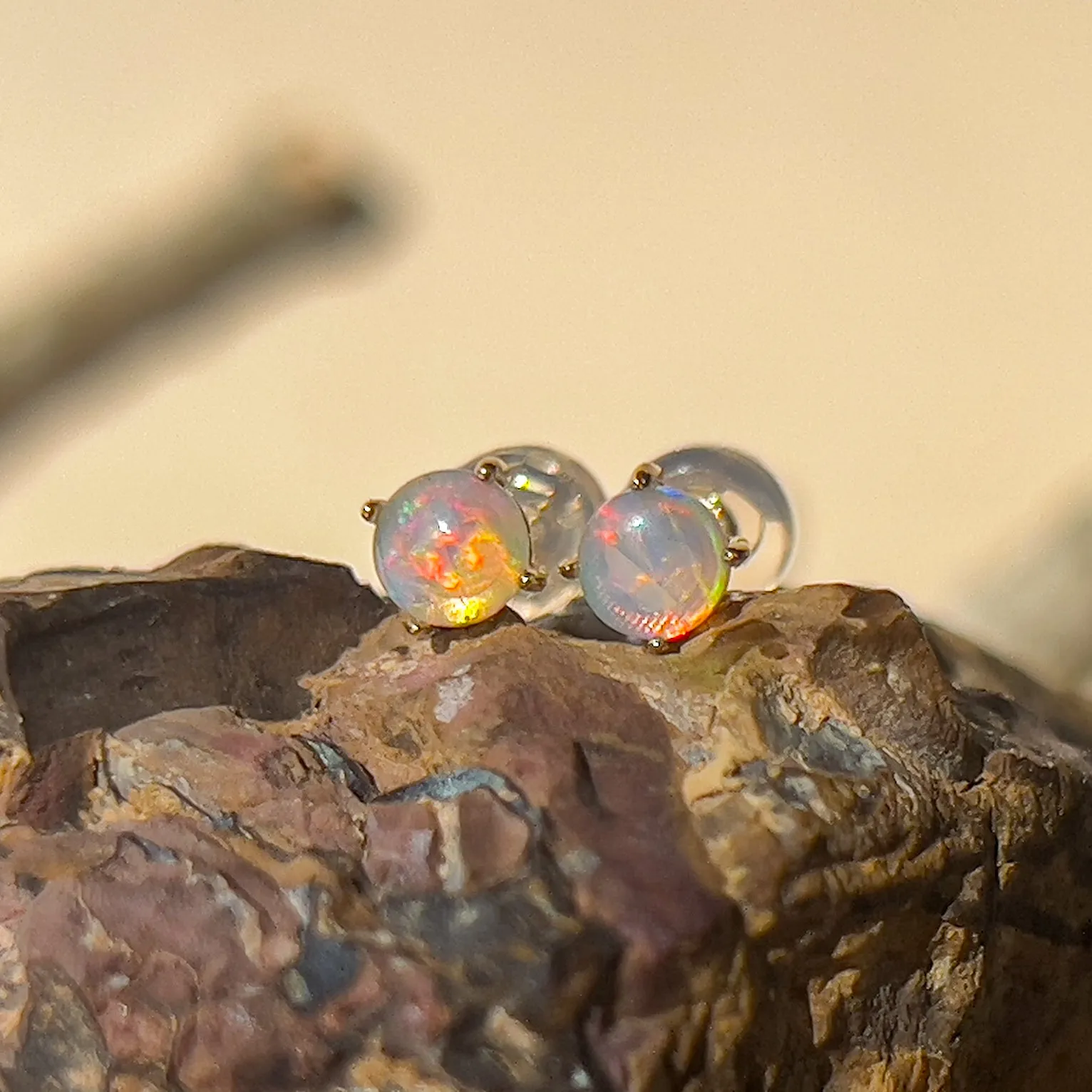 9KT Yellow Gold Crystal Opal Stud Earrings, 4mm, Dainty Handmade Gift for Her, Birthstone Jewelry