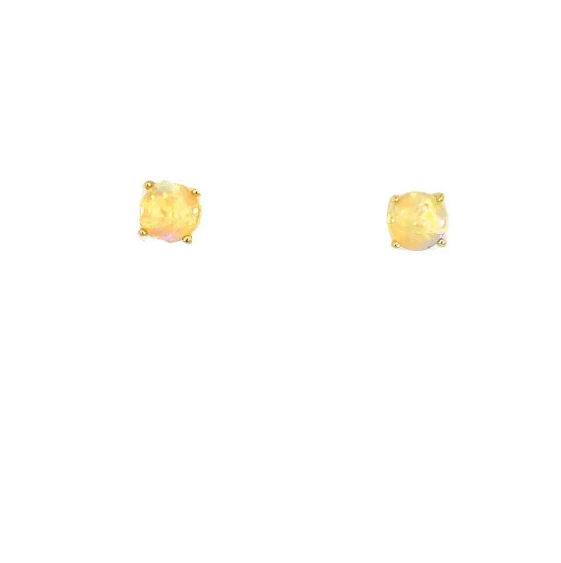 9KT Yellow Gold Crystal Opal Stud Earrings, 4mm, Dainty Handmade Gift for Her, Birthstone Jewelry