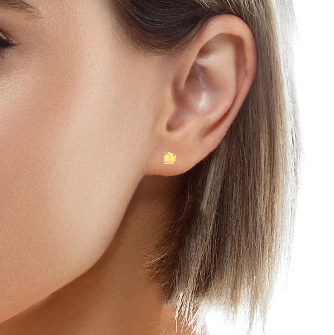 9KT Yellow Gold Crystal Opal Stud Earrings, 4mm, Dainty Handmade Gift for Her, Birthstone Jewelry