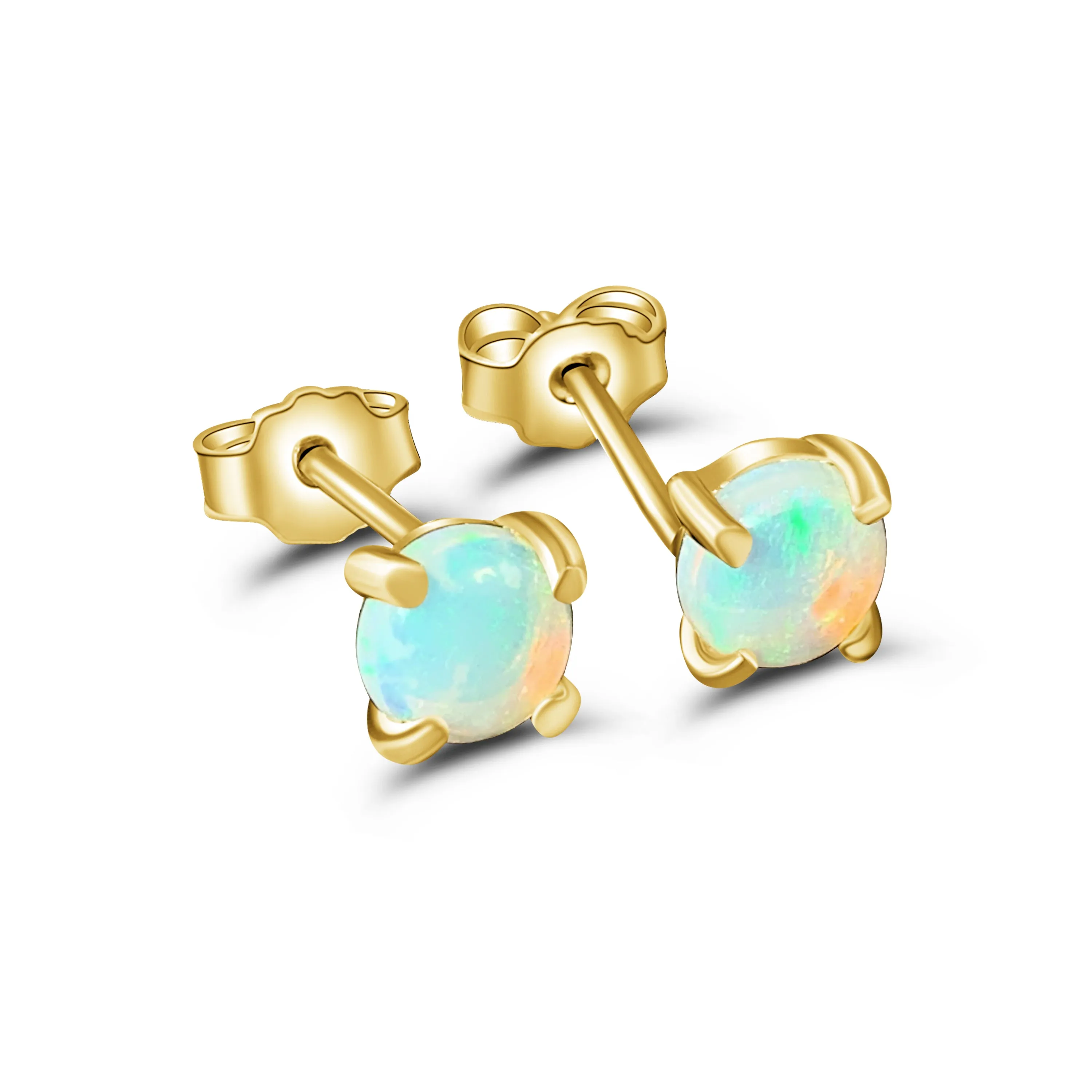 9KT Yellow Gold Crystal Opal Stud Earrings, 4mm, Dainty Handmade Gift for Her, Birthstone Jewelry