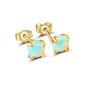9KT Yellow Gold Crystal Opal Stud Earrings, 4mm, Dainty Handmade Gift for Her, Birthstone Jewelry