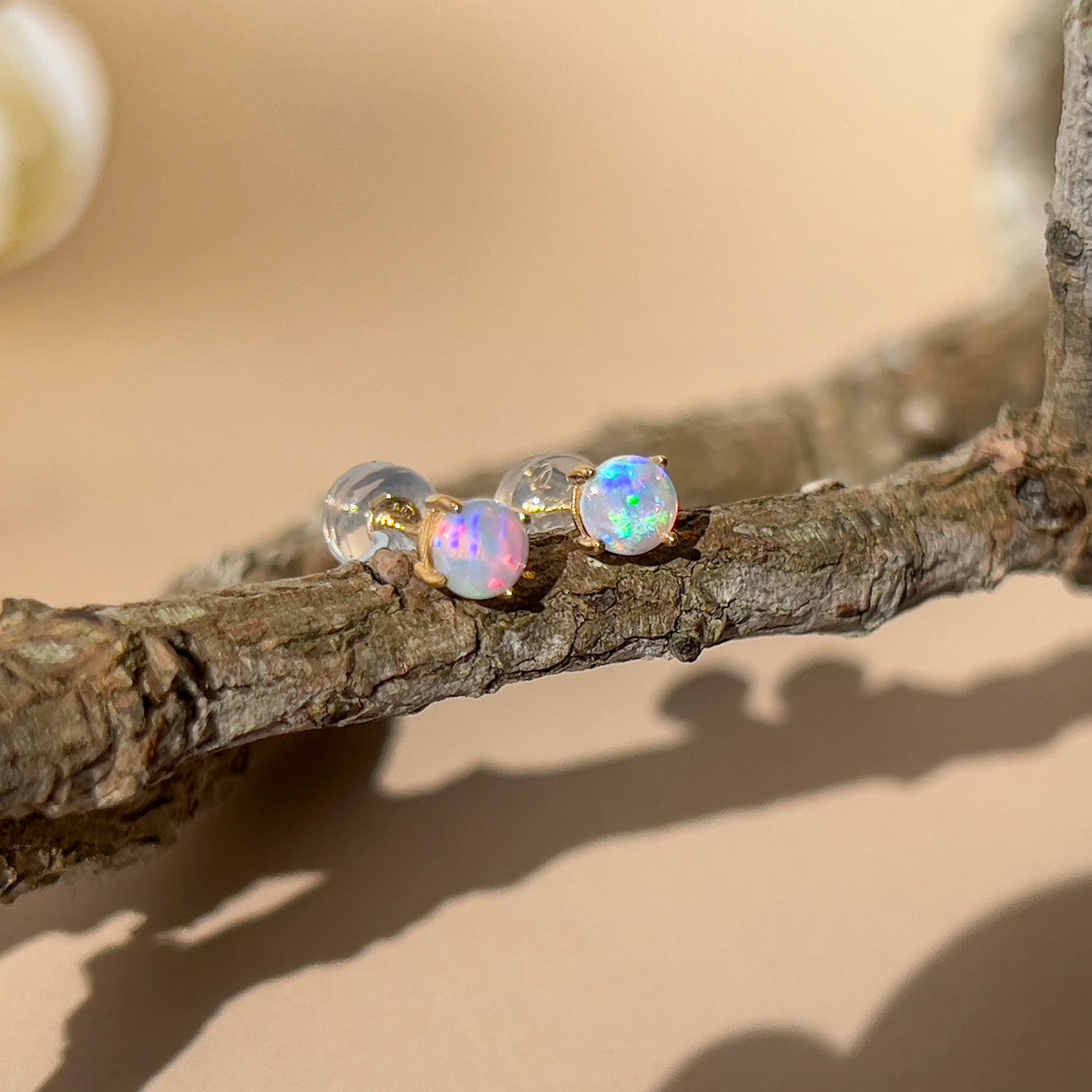 9KT Yellow Gold Crystal Opal Stud Earrings, 4mm, Dainty Handmade Gift for Her, Birthstone Jewelry