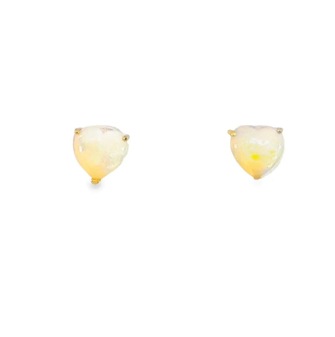 9KT Yellow Gold Heart Opal Stud Earrings, 6mm, Handmade Dainty Gift for Her, Birthstone Jewelry