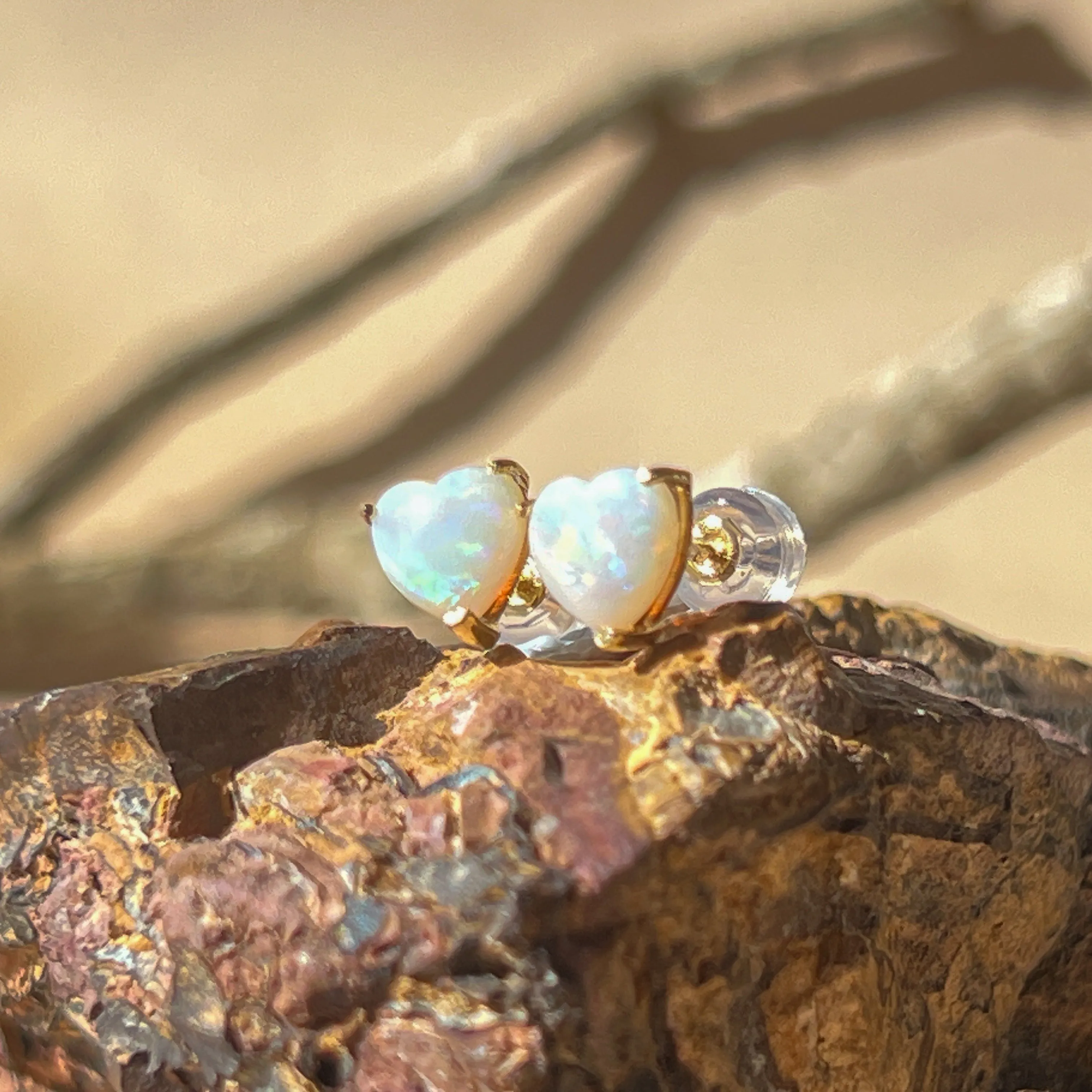 9KT Yellow Gold Heart Opal Stud Earrings, 6mm, Handmade Dainty Gift for Her, Birthstone Jewelry