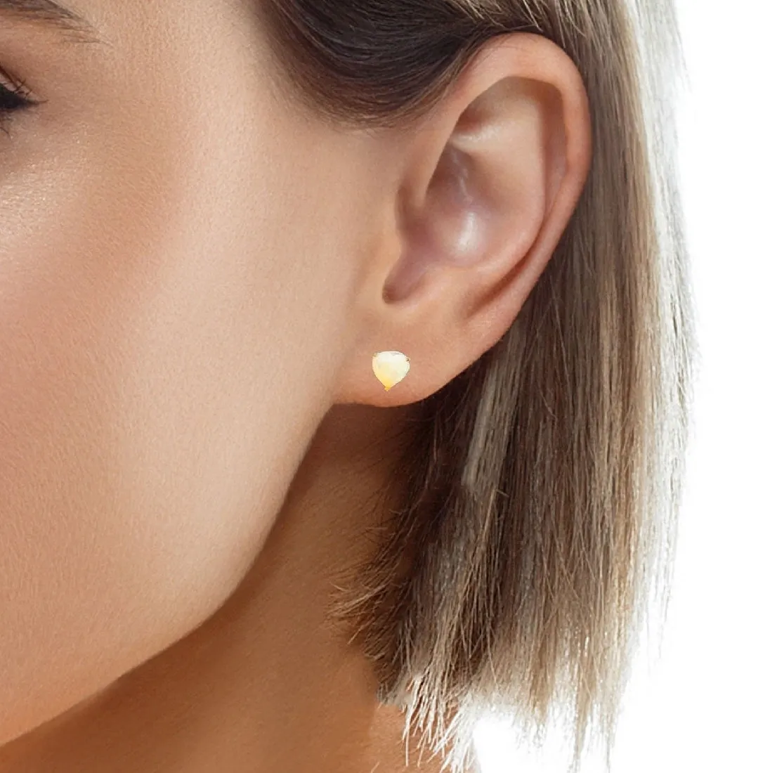 9KT Yellow Gold Heart Opal Stud Earrings, 6mm, Handmade Dainty Gift for Her, Birthstone Jewelry