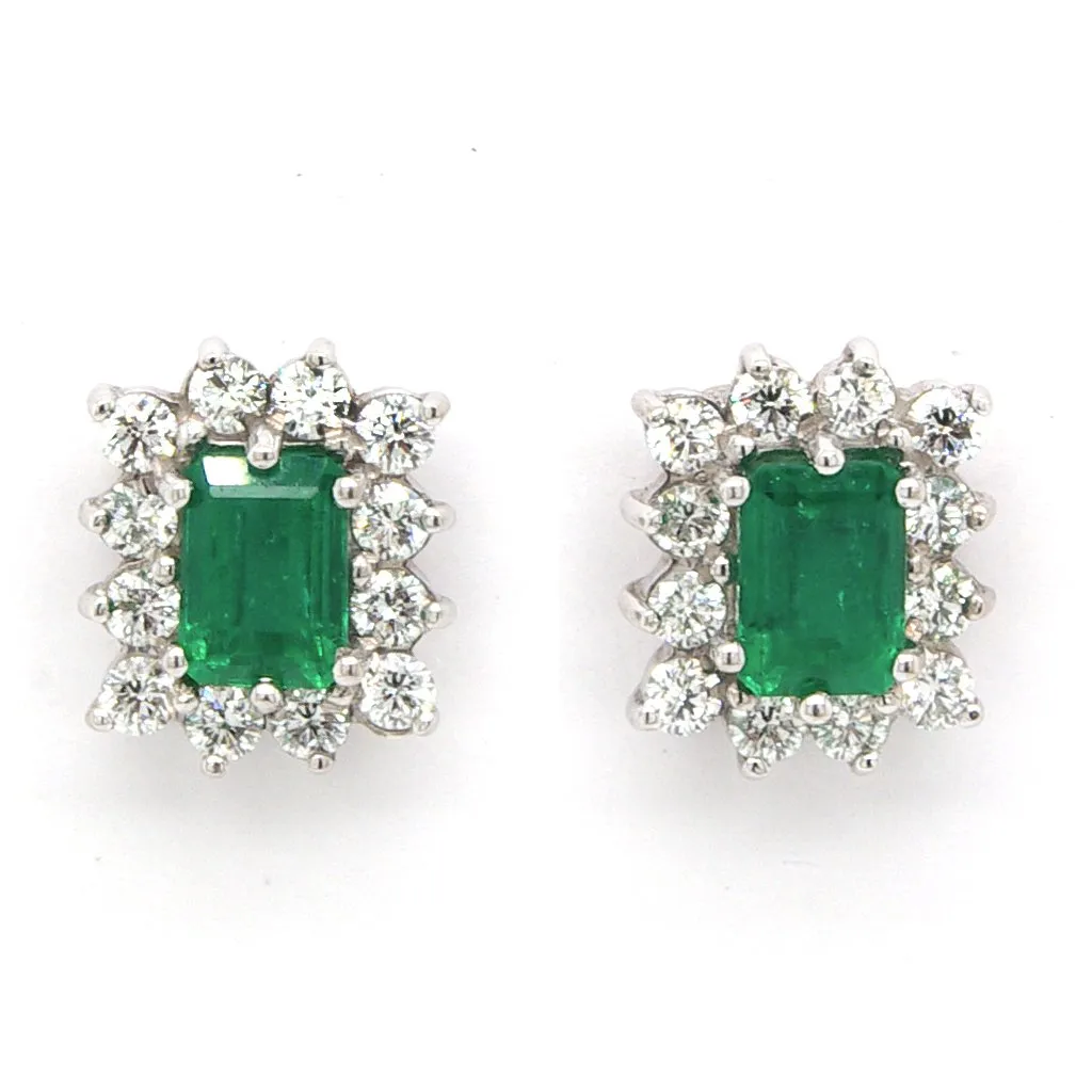 A Pair of 18ct White and Yellow Gold, Emerald and Diamond Cluster Earrings