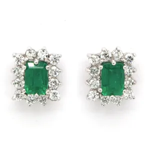 A Pair of 18ct White and Yellow Gold, Emerald and Diamond Cluster Earrings