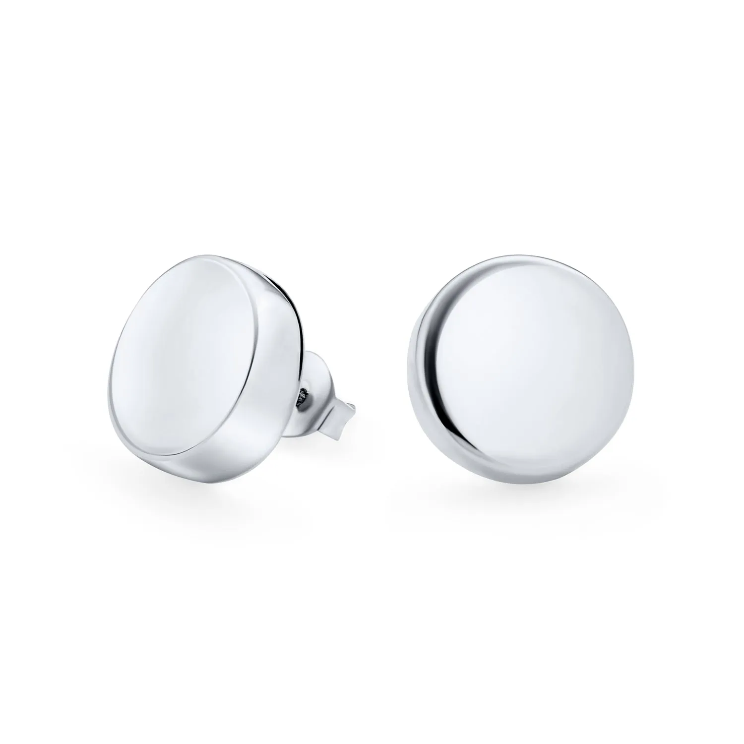 ABC Initials Monogram Geometric Round Flat Disc Stud Earrings Sterling Silver 15MM