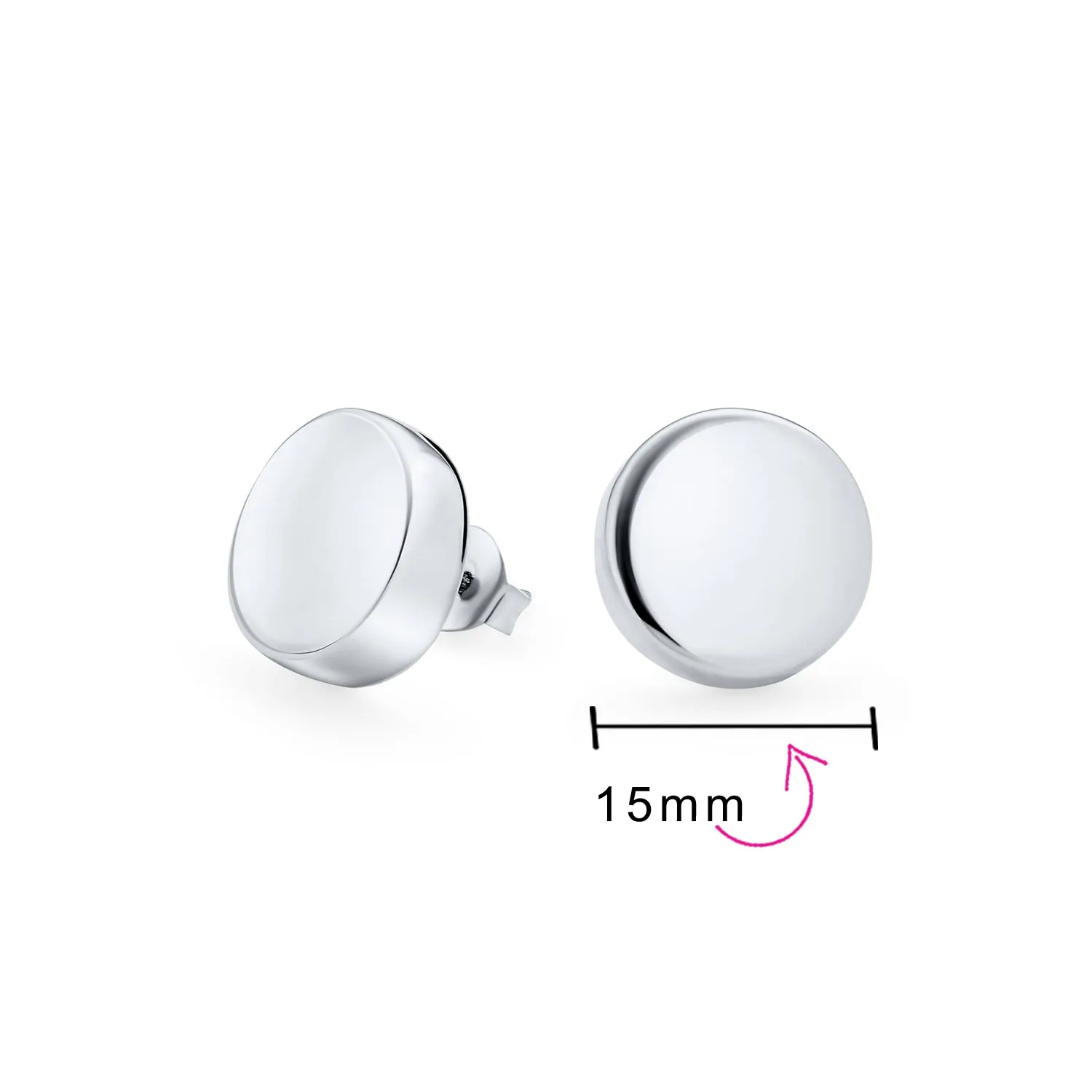 ABC Initials Monogram Geometric Round Flat Disc Stud Earrings Sterling Silver 15MM