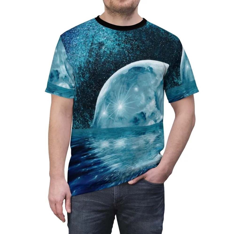 Acrylic Abstract Geometric Moon Art T-shirt