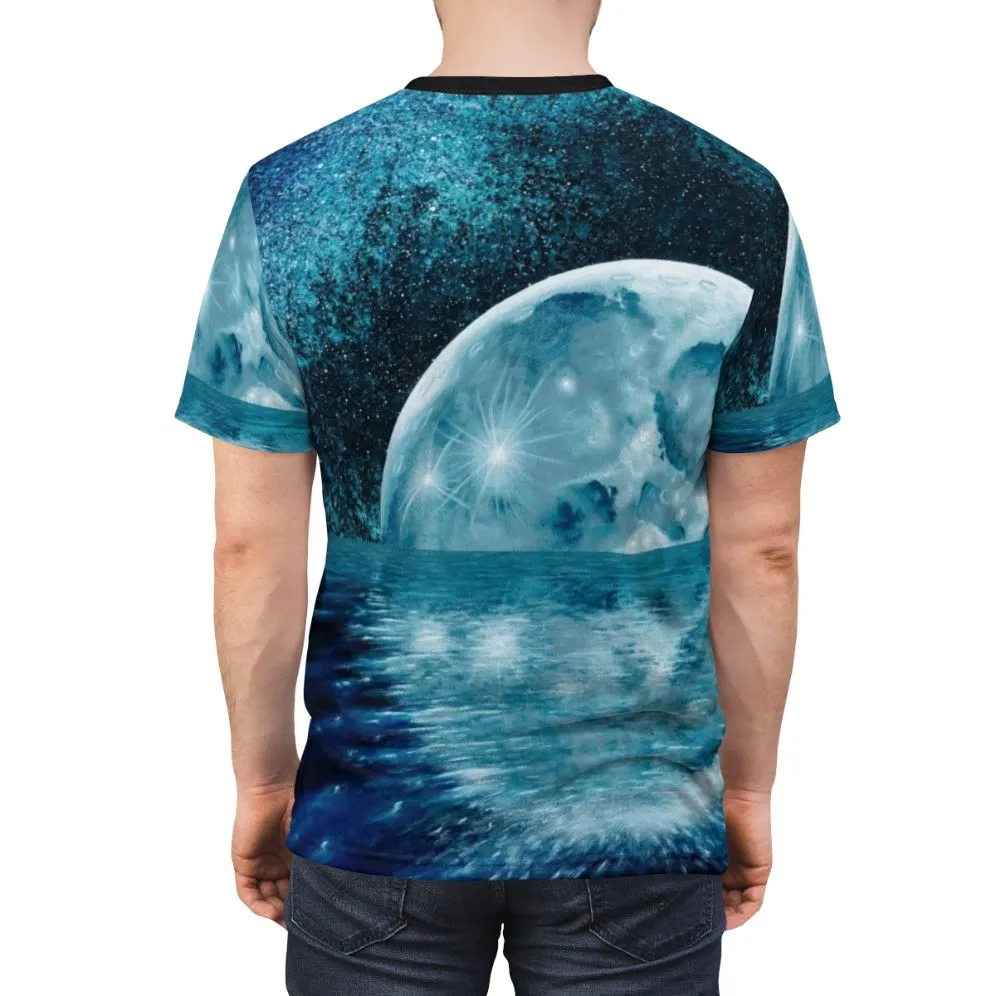 Acrylic Abstract Geometric Moon Art T-shirt