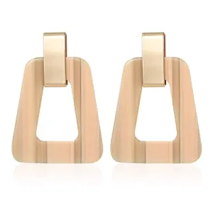 Acrylic Geometric Statement Earrings - Mottled Resin Lightweight Dangle Earrings for Party or Vacation (BEIGE)