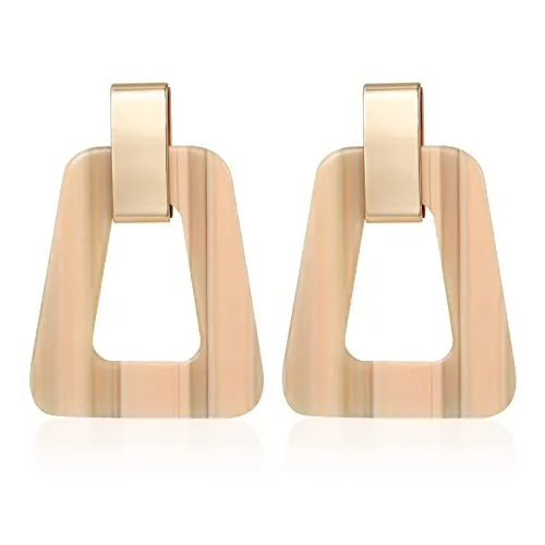 Acrylic Geometric Statement Earrings - Mottled Resin Lightweight Dangle Earrings for Party or Vacation (BEIGE)