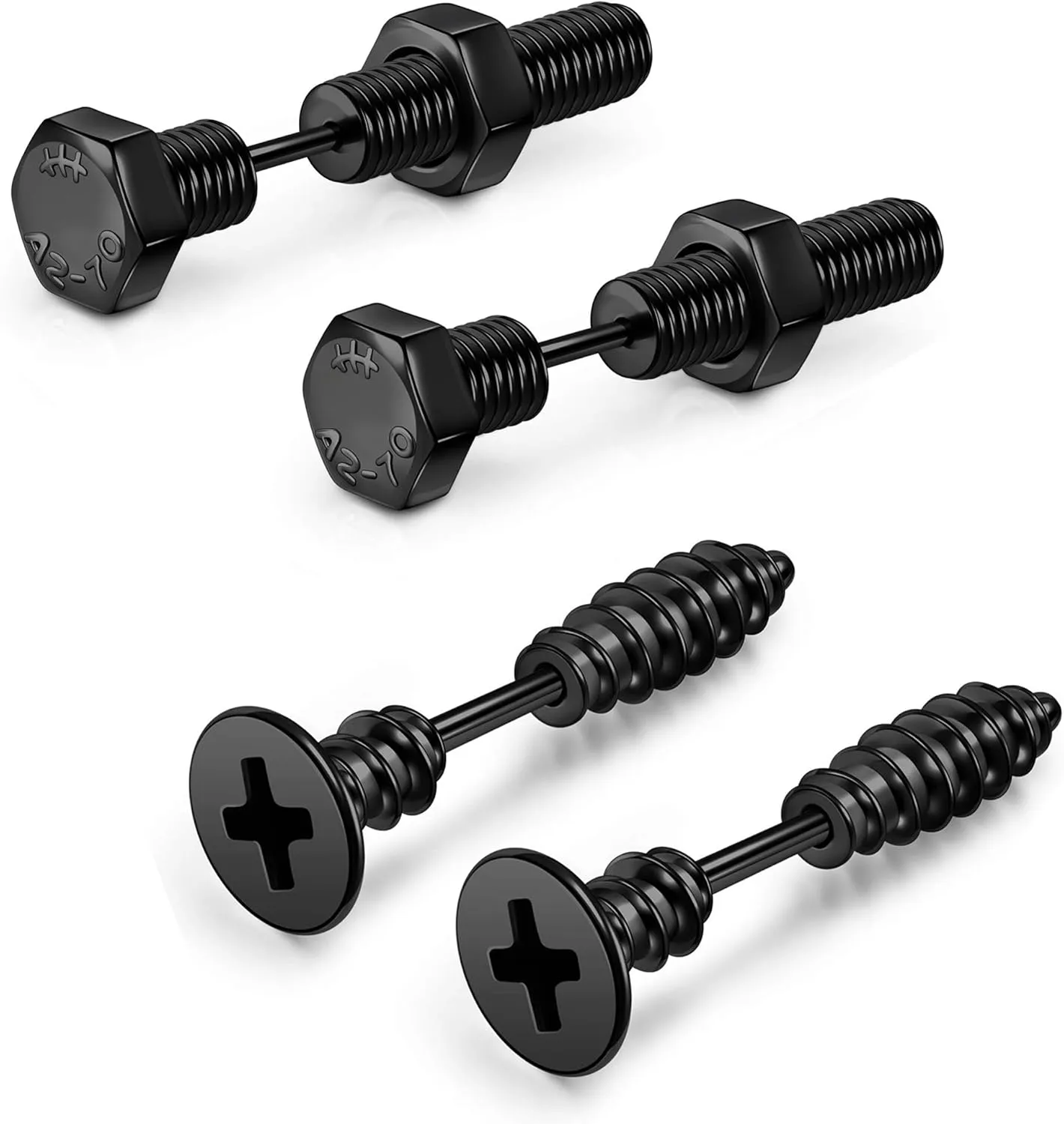 AllerPierce Stainless Steel Punk Earrings Cool Screw on Earring Studs Backs Piercing Jewelry for Men Women
