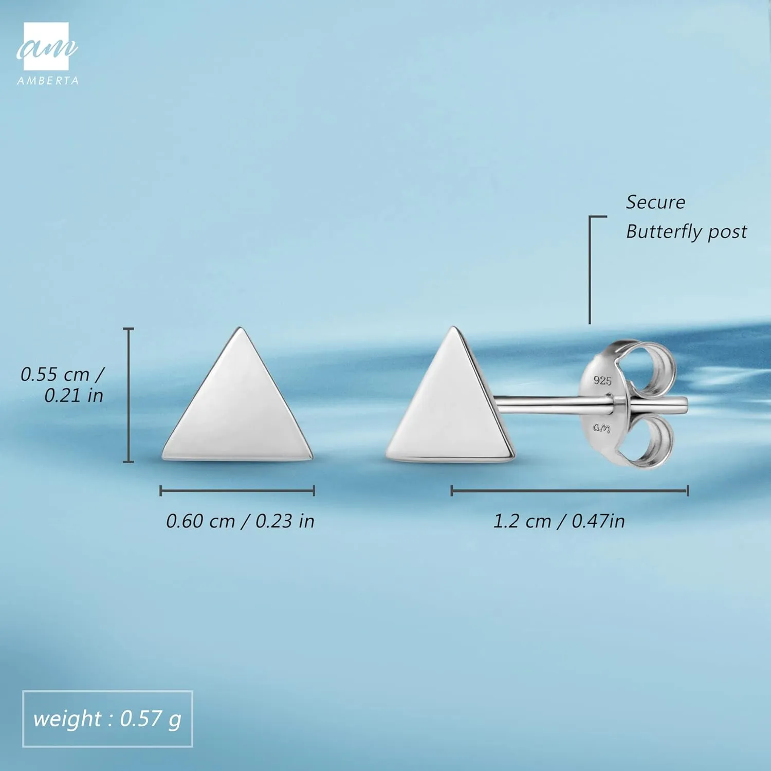 Amberta Women 925 Sterling Silver Minimalist Stud Earrings