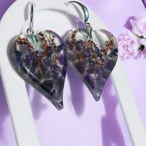 Amethyst Botanical Blossom Heart Earrings