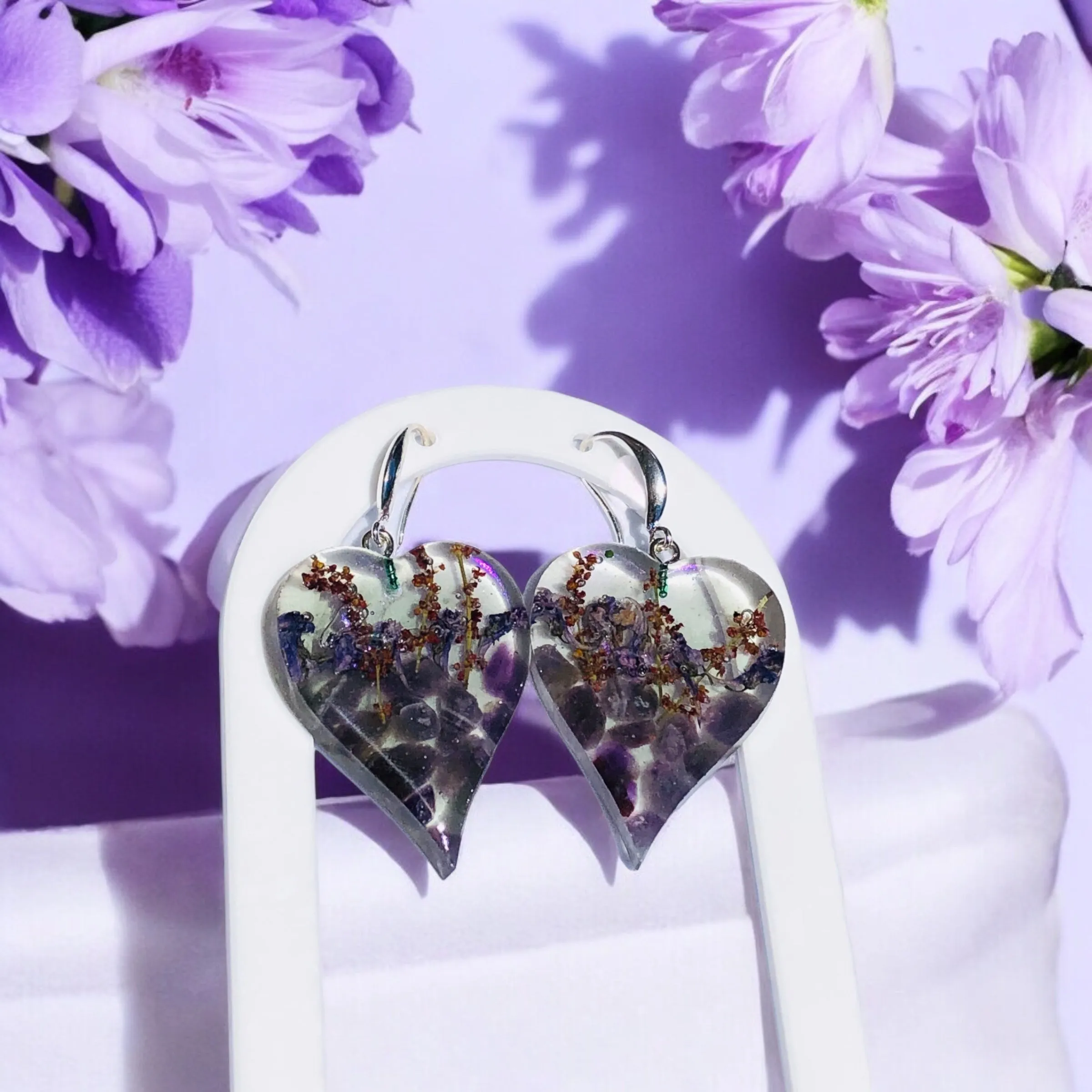 Amethyst Botanical Blossom Heart Earrings
