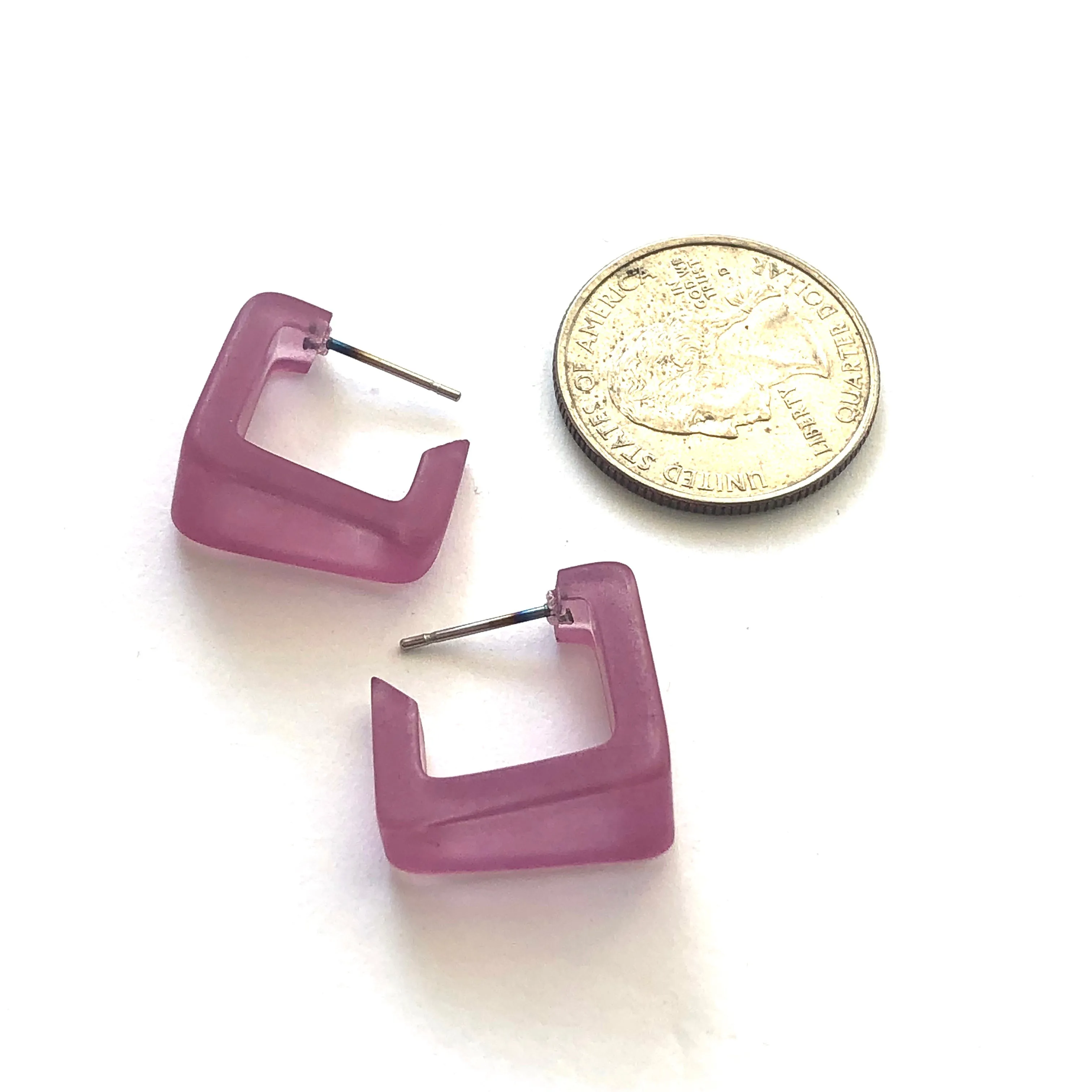 Amethyst Frosted Square Bermuda Hoop Earrings