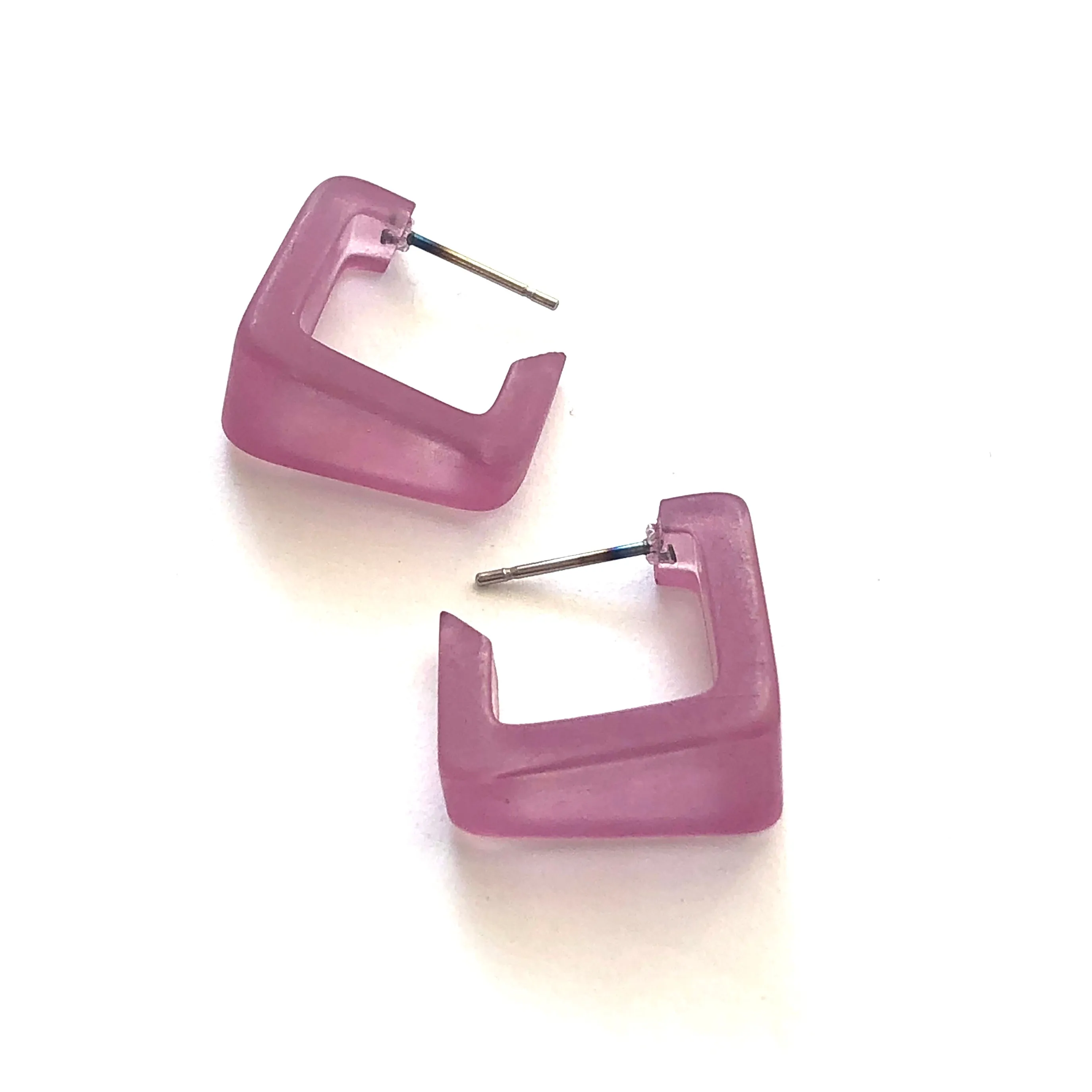 Amethyst Frosted Square Bermuda Hoop Earrings