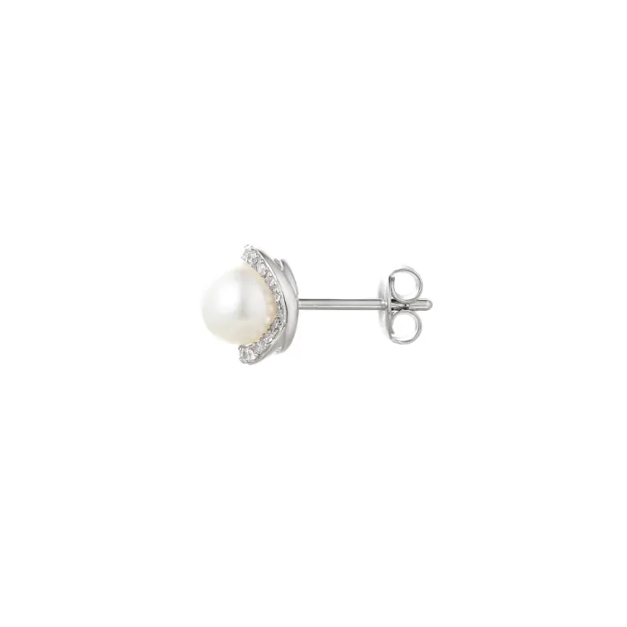 Amore Argento Sterling Silver Freshwater Pearl and CZ Stud Earrings
