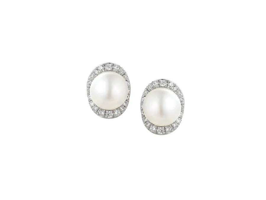Amore Argento Sterling Silver Freshwater Pearl and CZ Stud Earrings