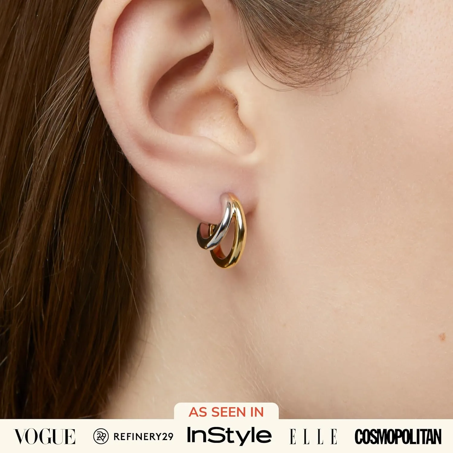 Ana Luisa Trendy Huggie Hoop Earrings - Small Single and Double Hoops For Women - 14K Gold Plated, Silver Rhodium & Gold Two-Tone Hoop Earrings - Hypoallergenic, Water-Resistant & Tarnish-Free