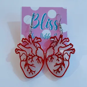 Anatomical Human Heart Transparent Acrylic Statement Earrings