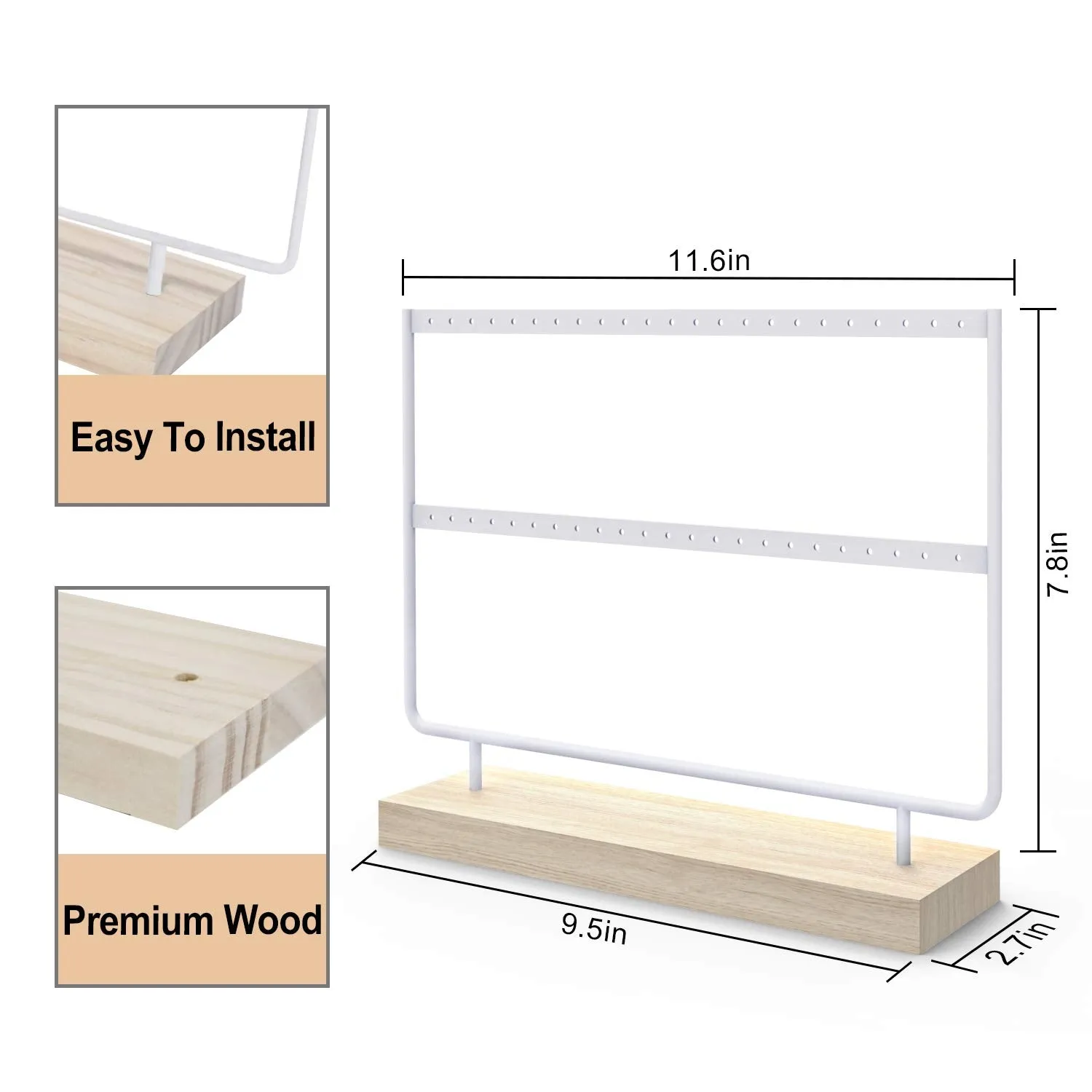 ANNDOFY Earrings Organizer Jewelry Display Stand, 2-Tier Earring Holder Rack for Hanging Earrings, Metal and Wood Basic Large Storage Earring Jewelry Display Tree as Women Girls Gift White