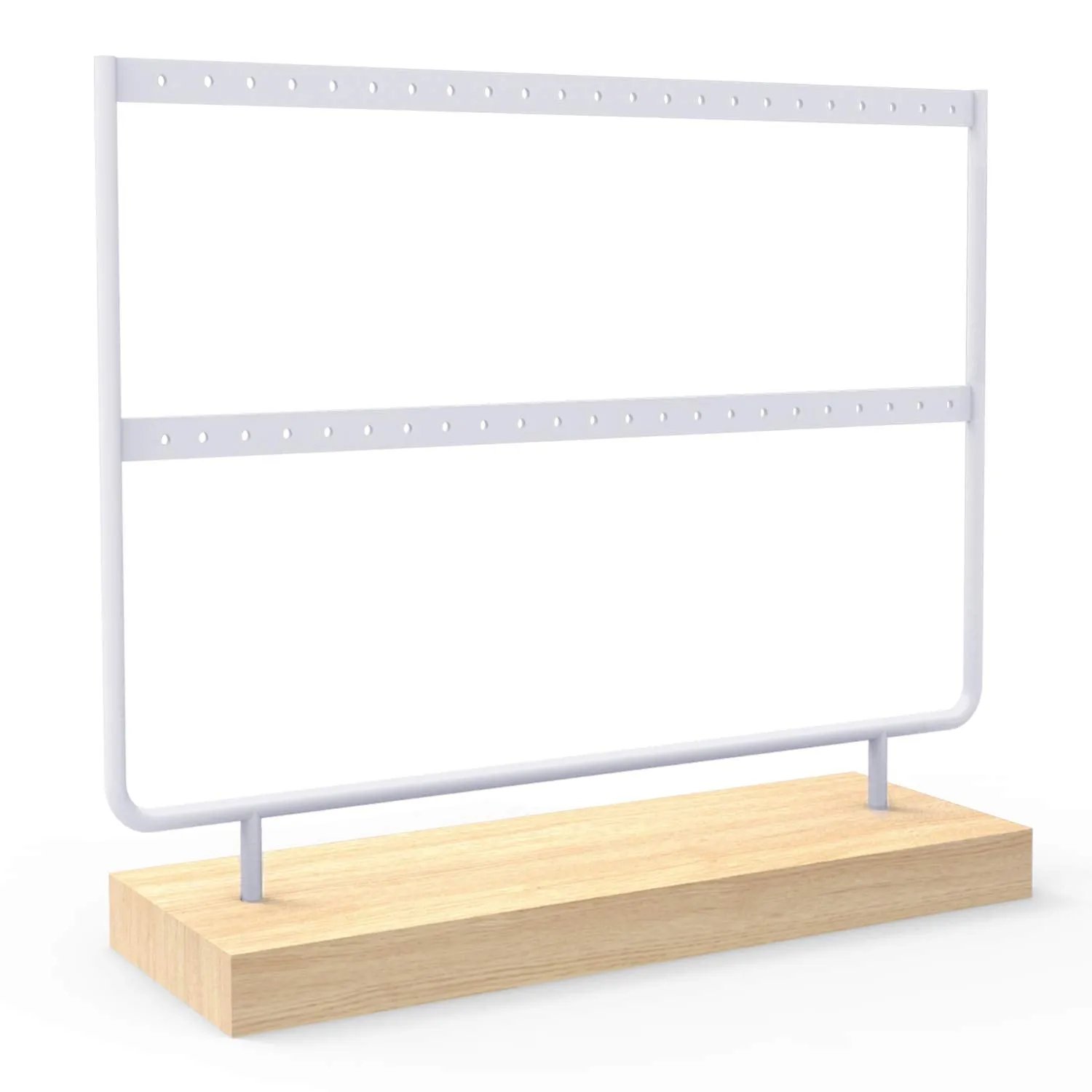 ANNDOFY Earrings Organizer Jewelry Display Stand, 2-Tier Earring Holder Rack for Hanging Earrings, Metal and Wood Basic Large Storage Earring Jewelry Display Tree as Women Girls Gift White