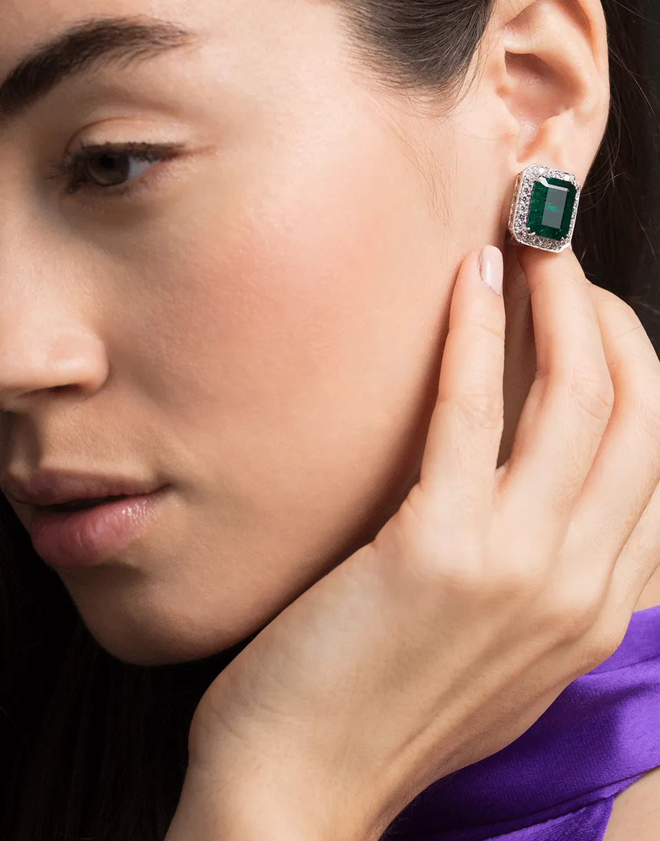 Antique Asscher Cut Emerald Earrings
