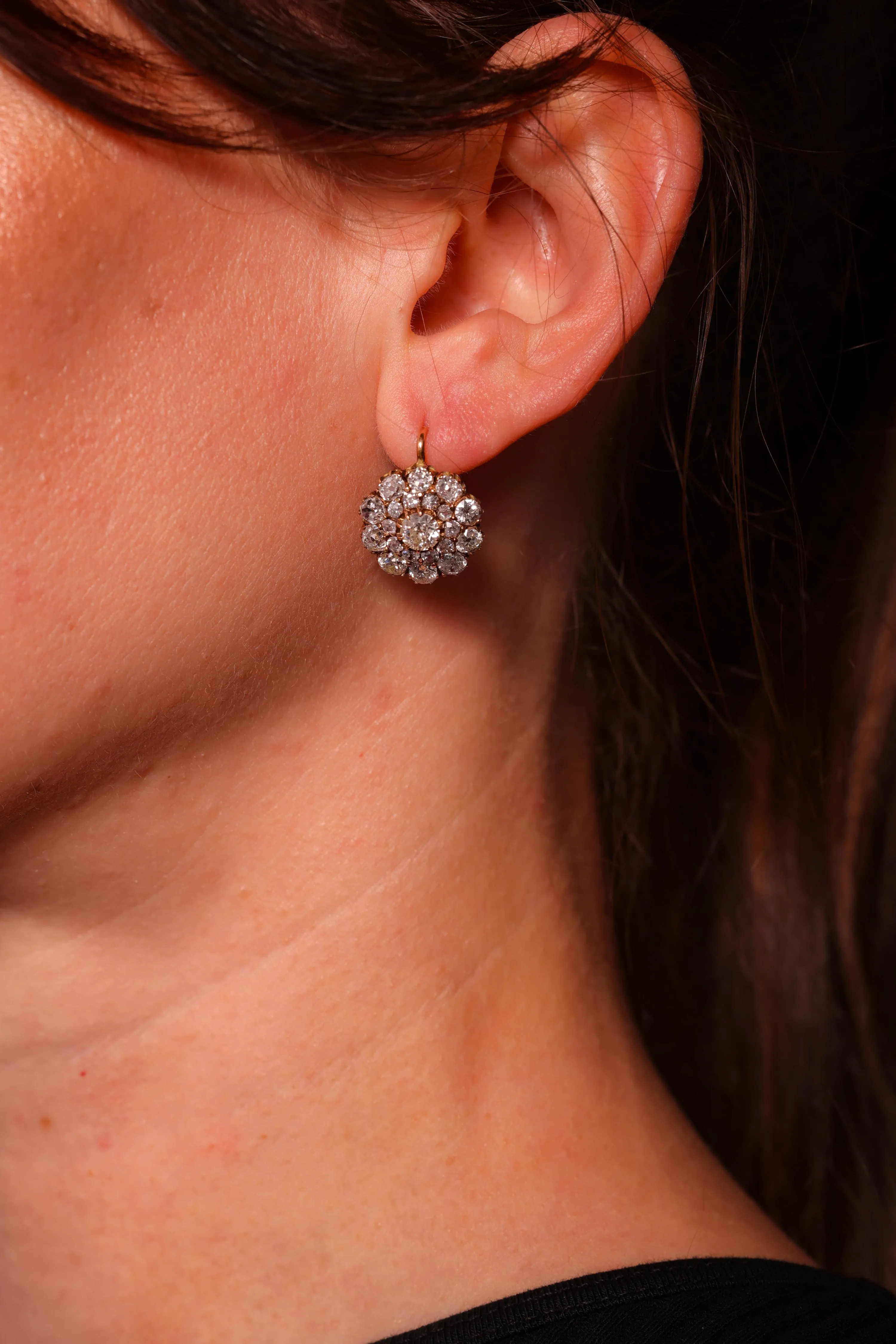 Antique Inspired 6.06 Carat Old Mine Diamond 18K Yellow Gold Earrings