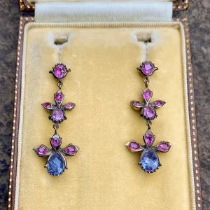 Antique Ruby & Sapphire Drop Earrings