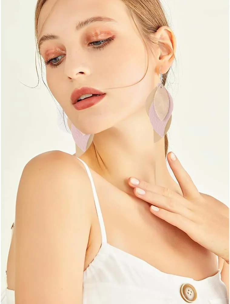 ANXIN boho unique Leather Earrings 2 Layered Lightweight Faux Leather Leaf Earrings Layered Design Drop Earrings Gift for Women