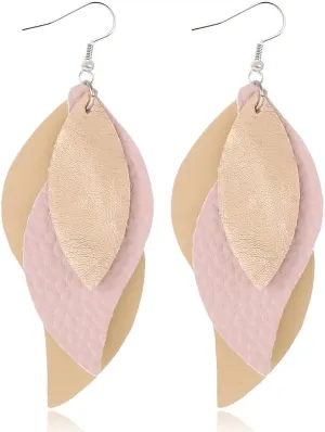 ANXIN boho unique Leather Earrings 2 Layered Lightweight Faux Leather Leaf Earrings Layered Design Drop Earrings Gift for Women
