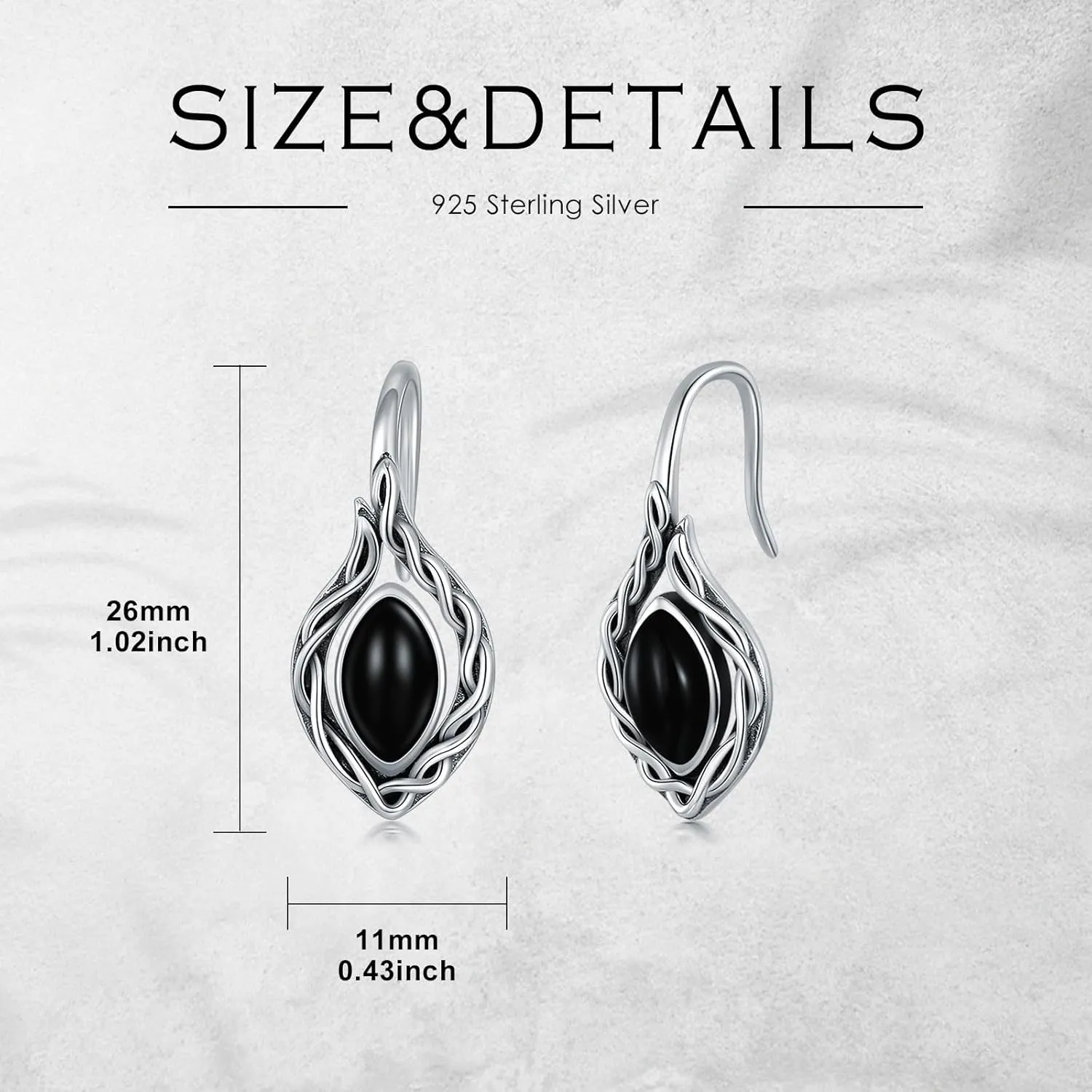 AOBOCO Black Onyx/Moonstone/Red Agate Earrings Sterling Silver Vintage Celtic Knot Dangle Drop Earrings for Women