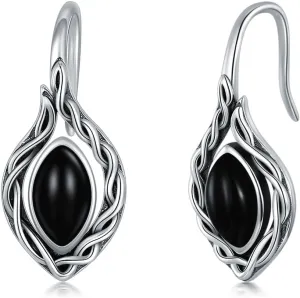AOBOCO Black Onyx/Moonstone/Red Agate Earrings Sterling Silver Vintage Celtic Knot Dangle Drop Earrings for Women