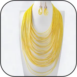 Aonklot Layered Choker Necklace Earrings Set Woven Statement Necklace Set for Women Multi Layer Wax Line Bib Necklace Colorful Jewelry Set