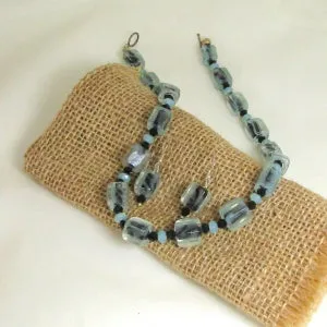 Aqua and Black Artisan Bead Necklace and Earrings