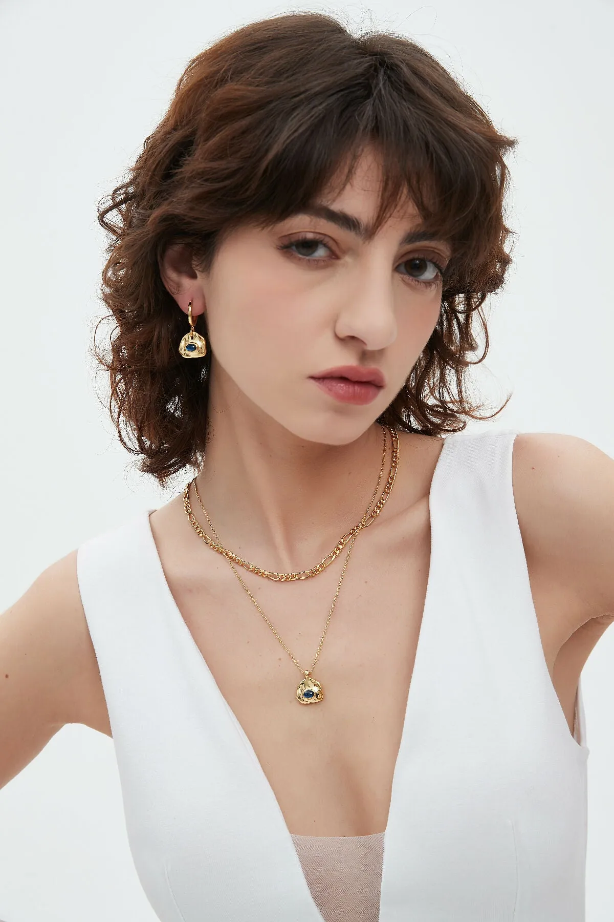 Aria Gold Drop Earrings - Royal Blue