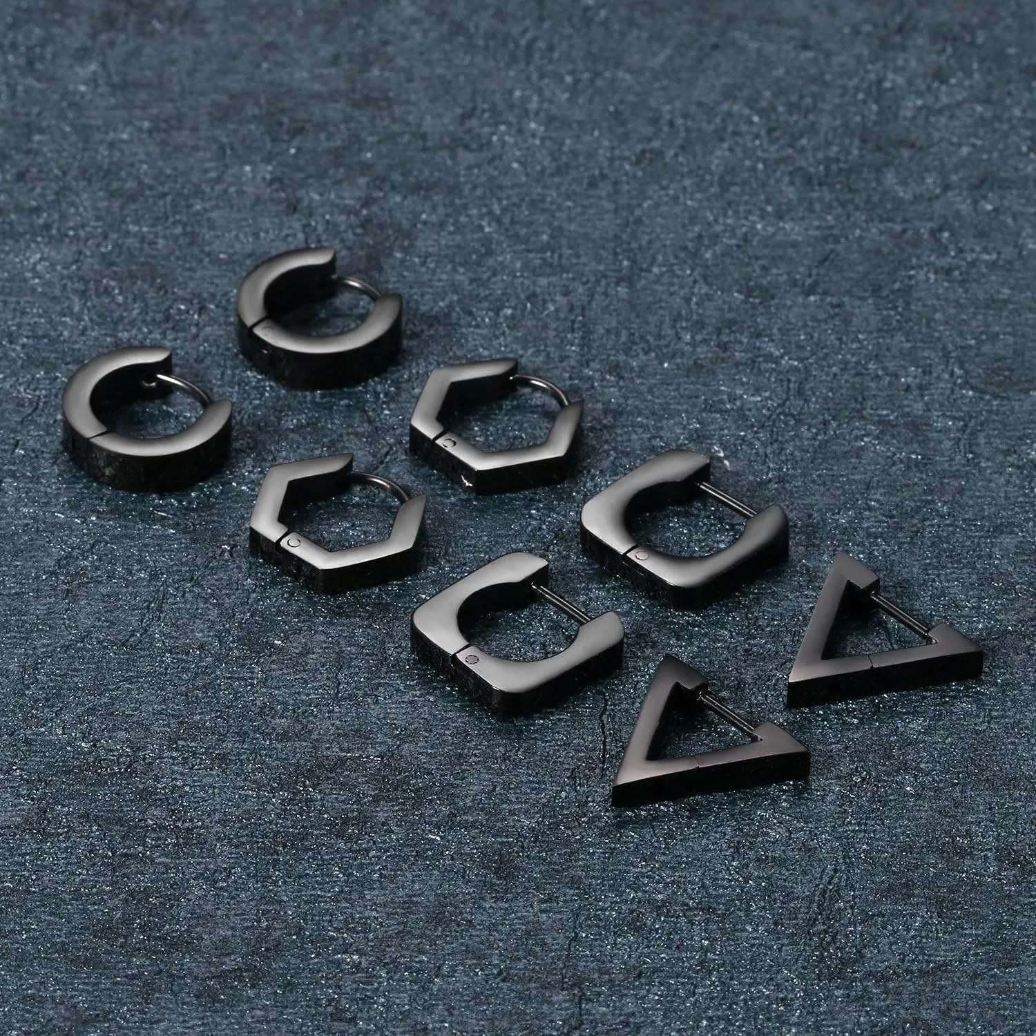 Aroncent 2-8Pcs Womens Mens Huggie Hoop Triangle Earrings Viking Runes Stainless Steel Ear Stud Novelty Black/Gold/Silver