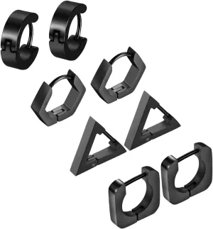 Aroncent 2-8Pcs Womens Mens Huggie Hoop Triangle Earrings Viking Runes Stainless Steel Ear Stud Novelty Black/Gold/Silver