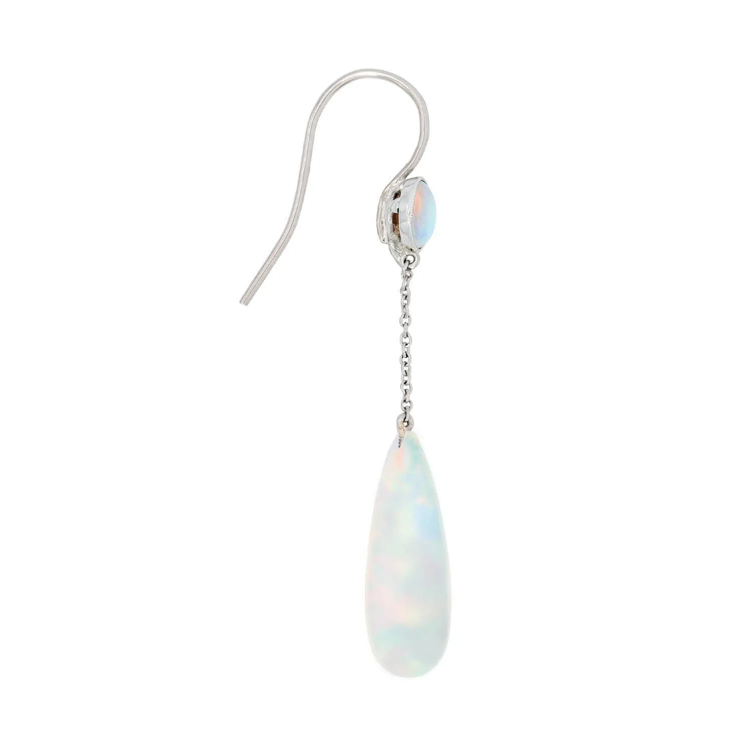 Art Deco 18k White Gold Opal Dangle Earrings
